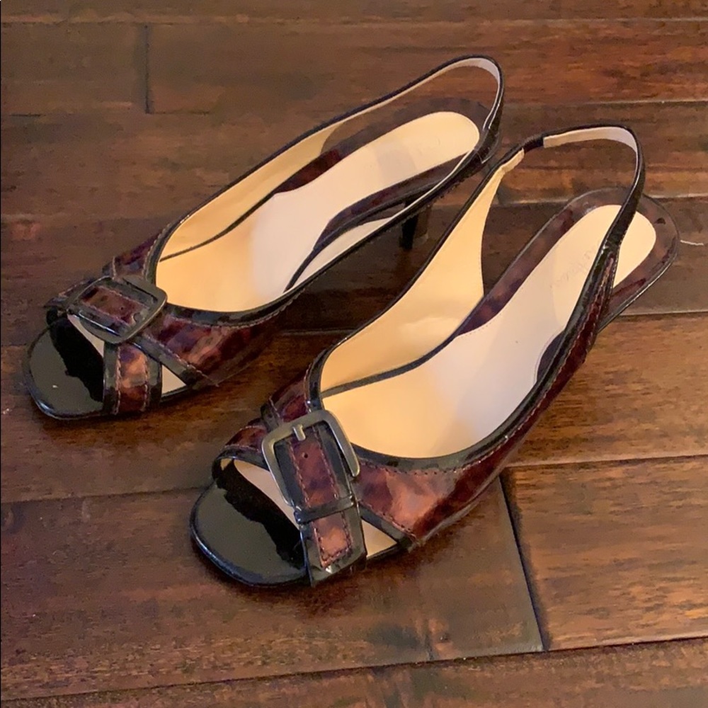 Cole Haan Brown Animal Print Slip on Heels Sz. 10